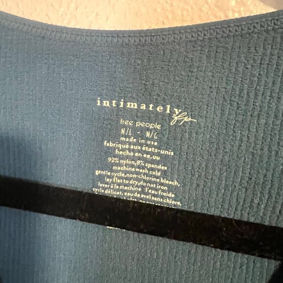 Intimately Free People Blue Ribbed Cap Sleeve Bodysuit Size M/L - Picture 3 of 4